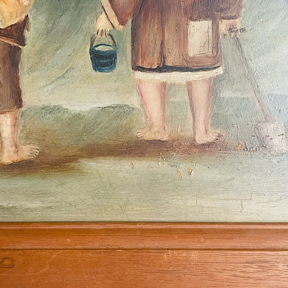 Vintage Original Dutch Oil on Board Painting Wood Frame~ 19”x 14” - Picture 5 of 11